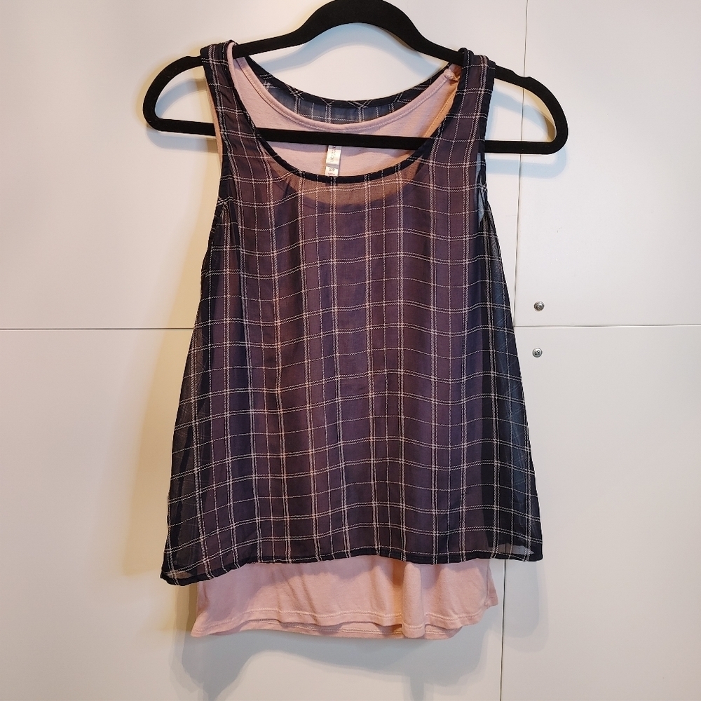 Xhilaration Plaid Tank Top Double Layer Sleeveless Blouse Pink Blue Small